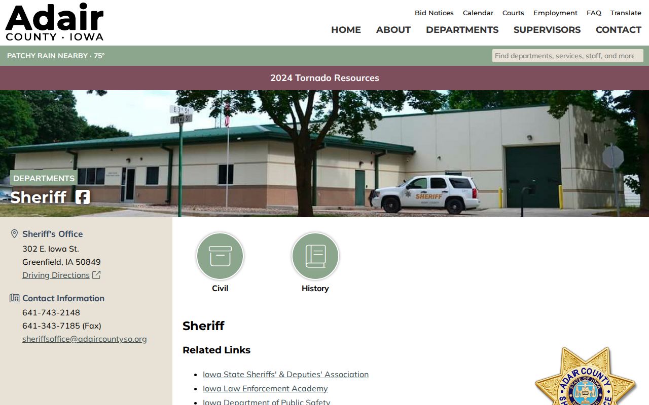 Official Adair County Sheriff Office contact page
