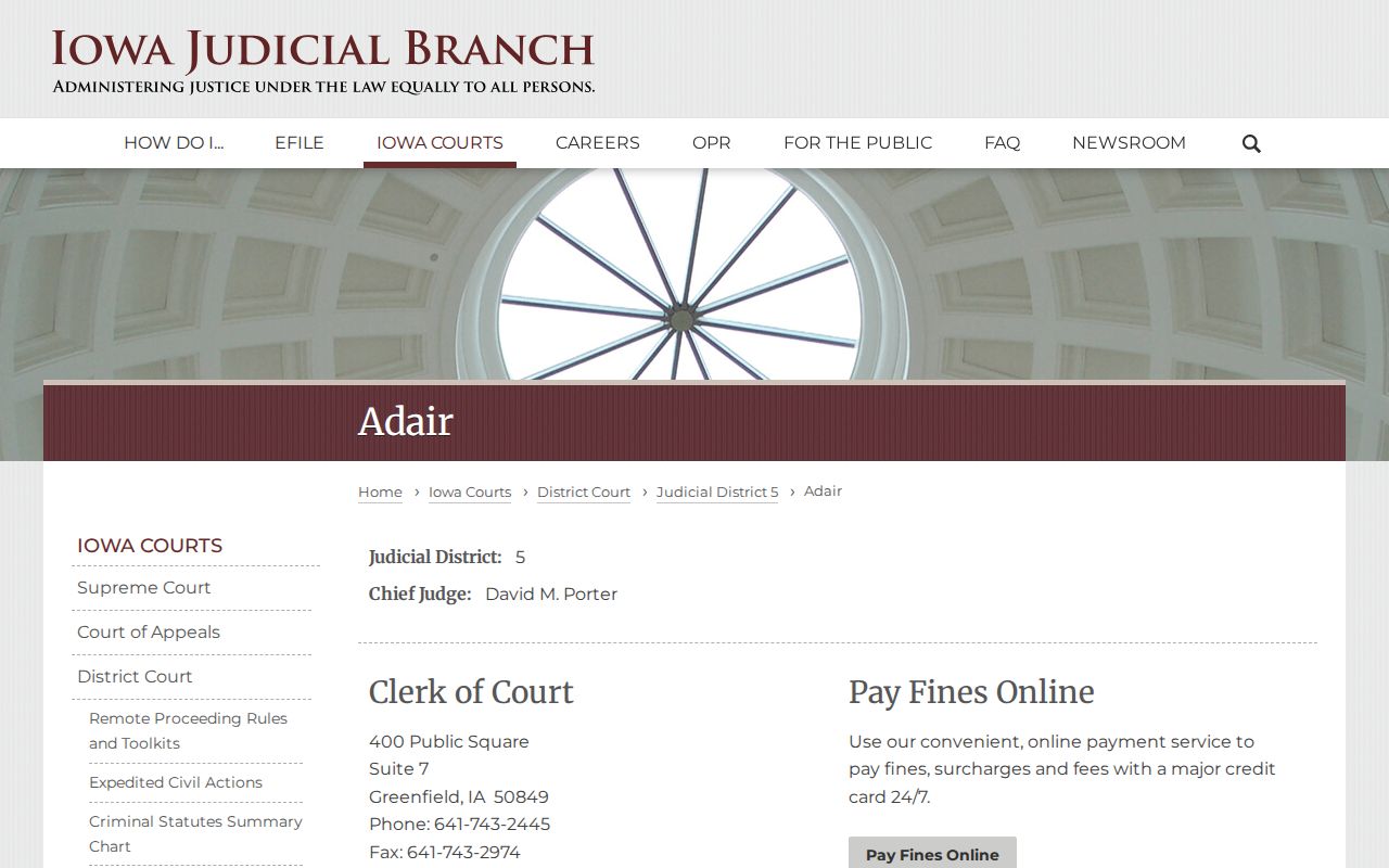 Official Adair County District Court contact and court information